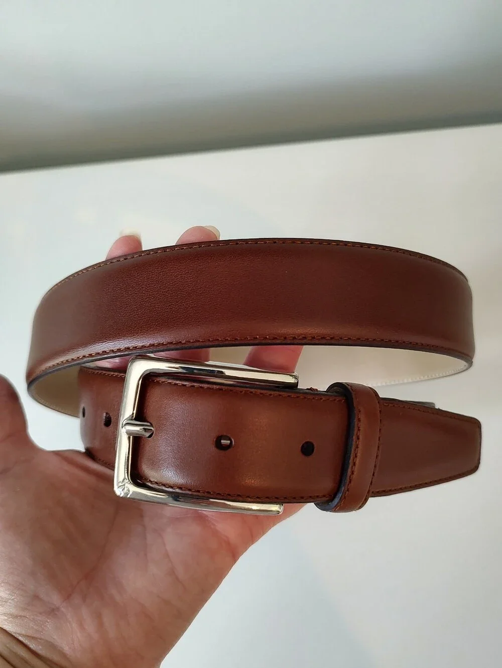 Brooks Brothers Men's Dress Belt Genuine Leather Silver Buckle Brown 40